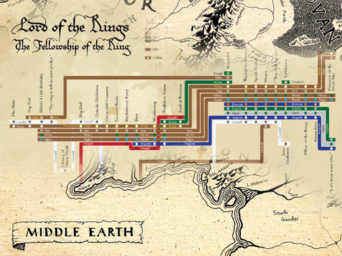Kako bi izgledala radnja Gospodara prstenova pretvorena u kartu podzemne željeznice?